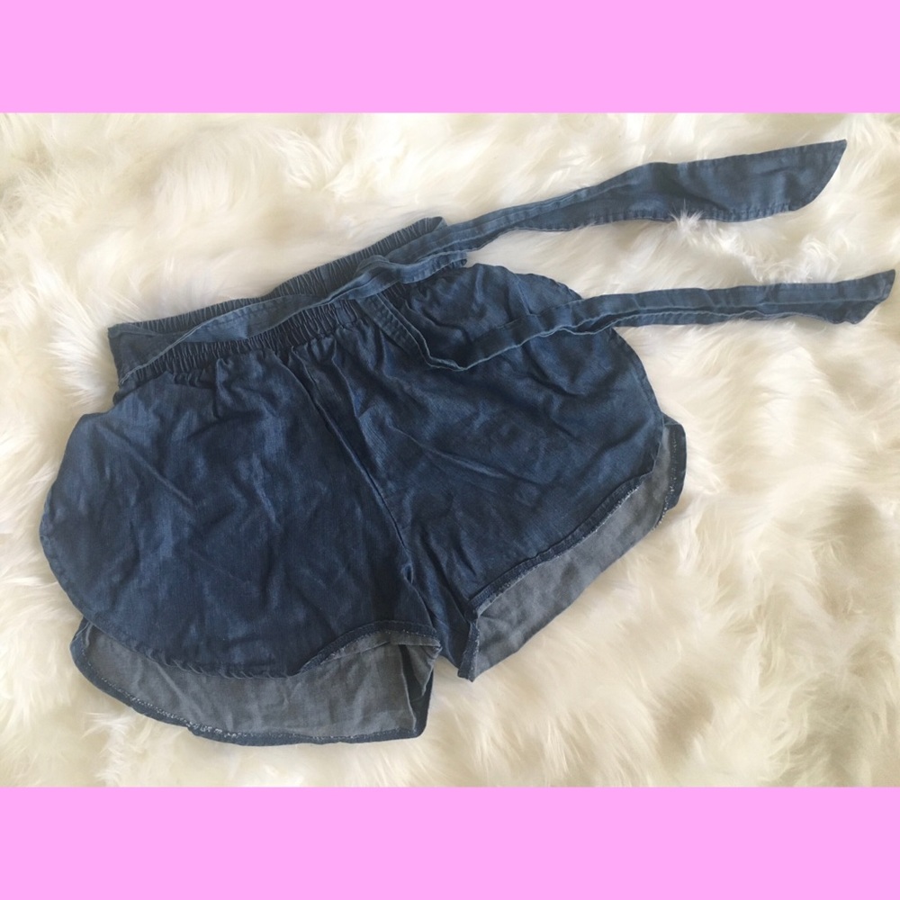 Denim Cotton/Blend Belted Shorts